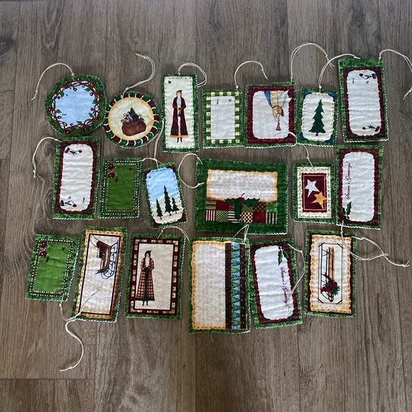 Primative handmade quilt Santa ornaments. 19 total. Christmas holiday country - Picture 1 of 5
